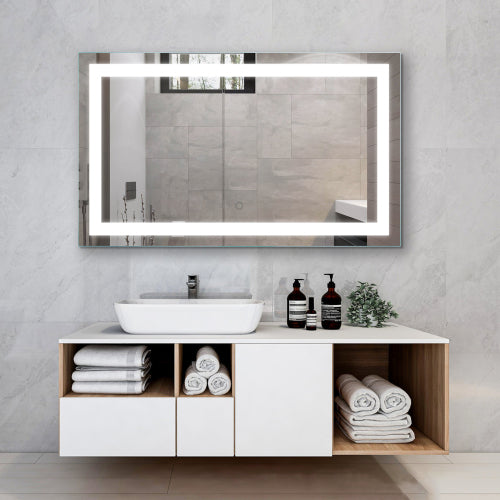 White Smoke 40"x24"LED Lighted Bathroom Wall Mounted Mirror with High Lumen+Anti-Fog Separately Control+Dimmer Function