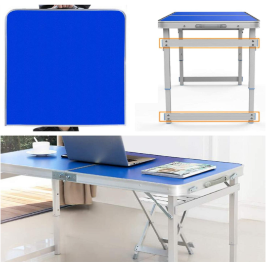 Medium Blue Portable Aluminum Folding Camping Picnic Table with 4 Seats