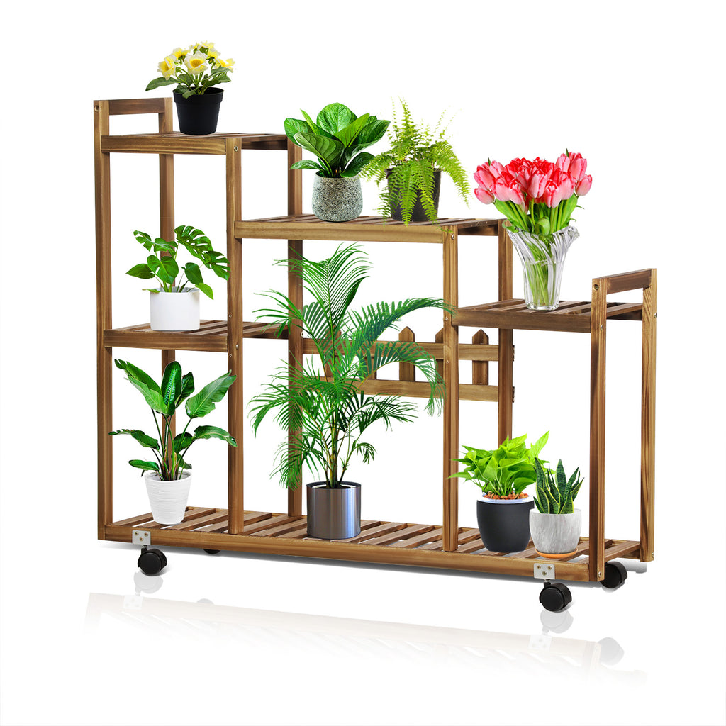 Dim Gray Pine Wood Plant Stand Multiple Flower Pot Holder Shelf Rack