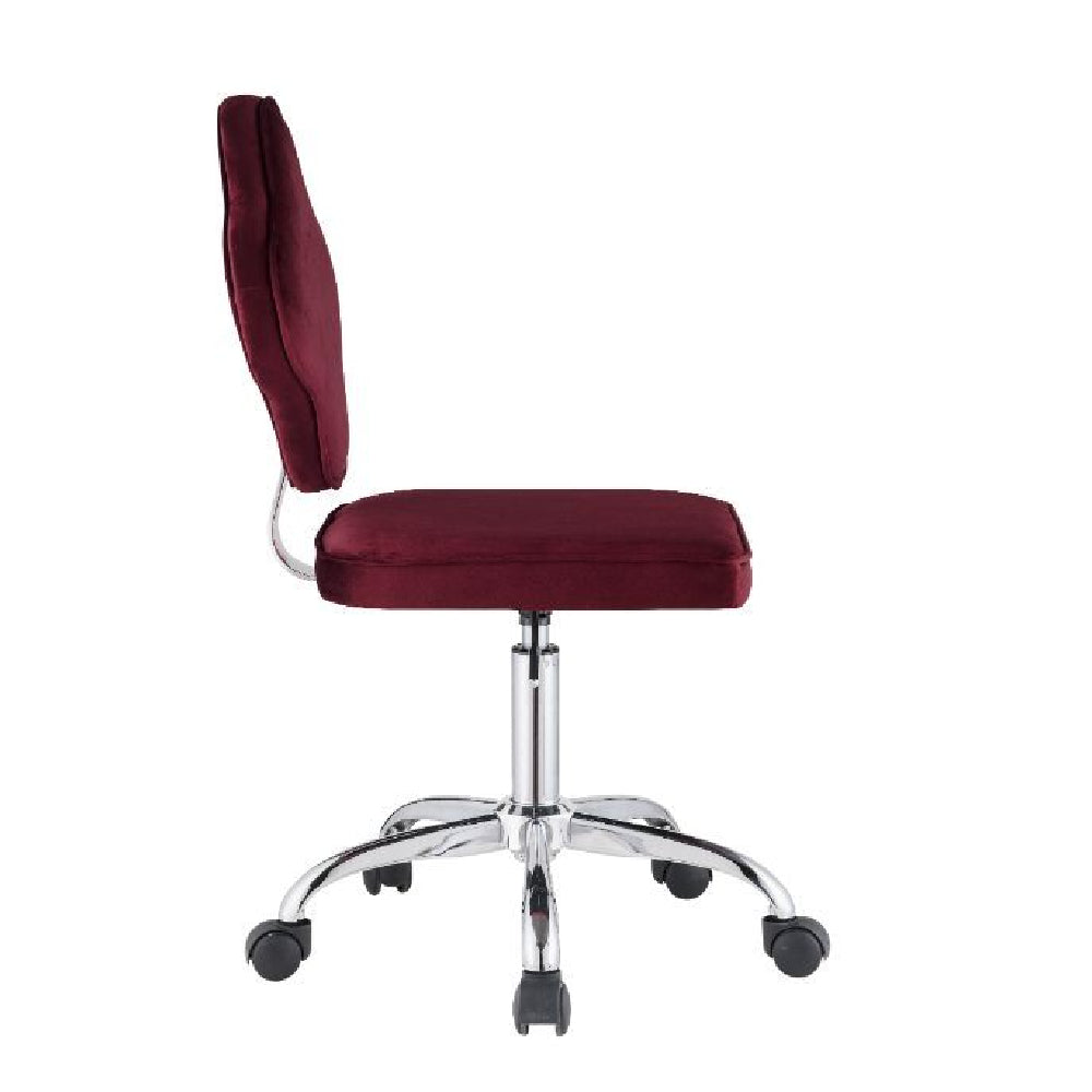 Armless Office Chair With Clover Leaf Shaped Back Red Velvet BH93070