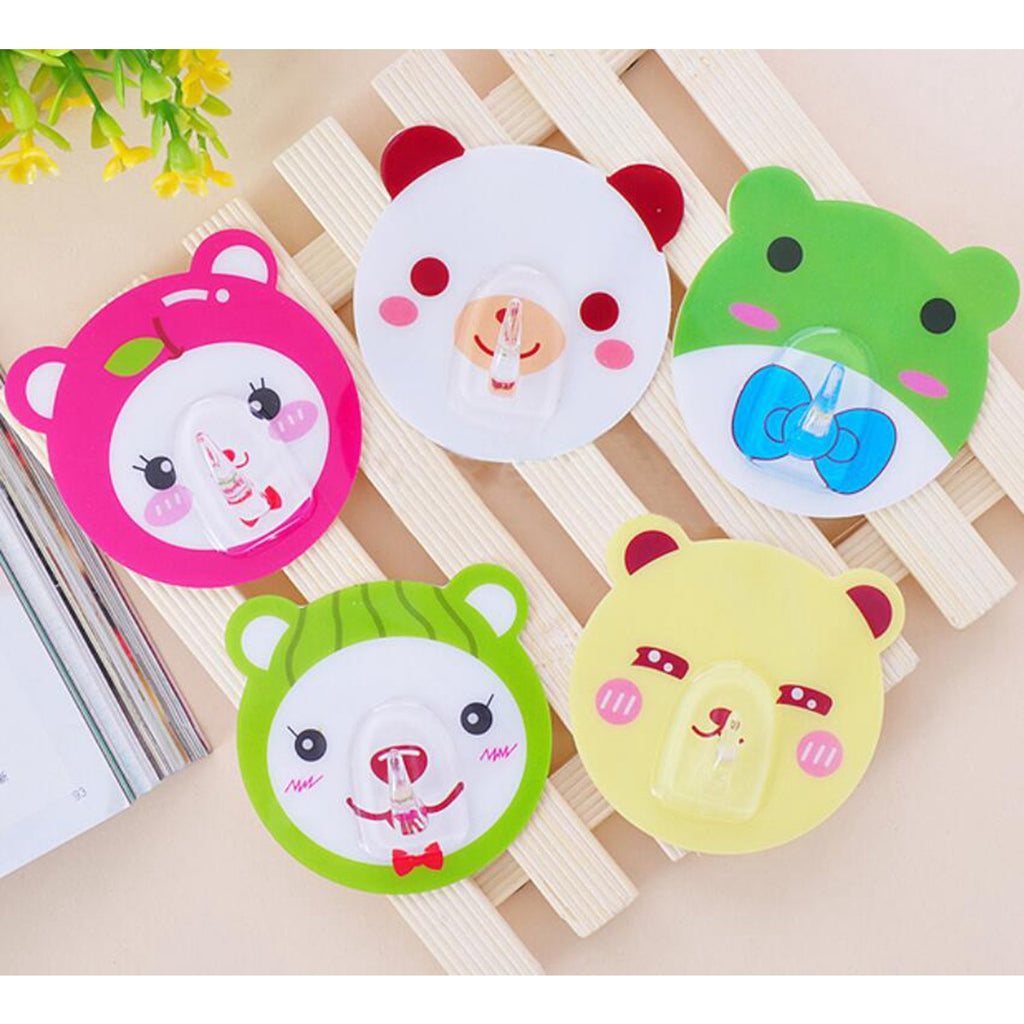 Yellow Green Cute Cartoon Animal Wall Hanger Hook Strong Adhesive Removable Kid Room - 5 Pack