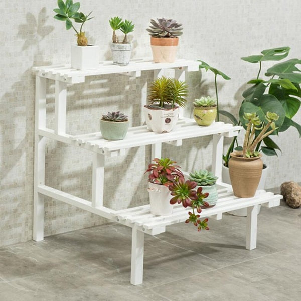 Rosy Brown Multi Tier Outdoor Plant Stand Garden Plant Shelf Table Outdoor Corner Rack White Wood - 2 Size
