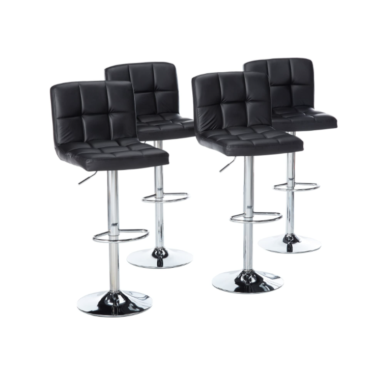 Dark Slate Gray Faux Leather Bar Stools Adjustable 360 Degree Swivel Backrest Footrest Barstool Set of 4