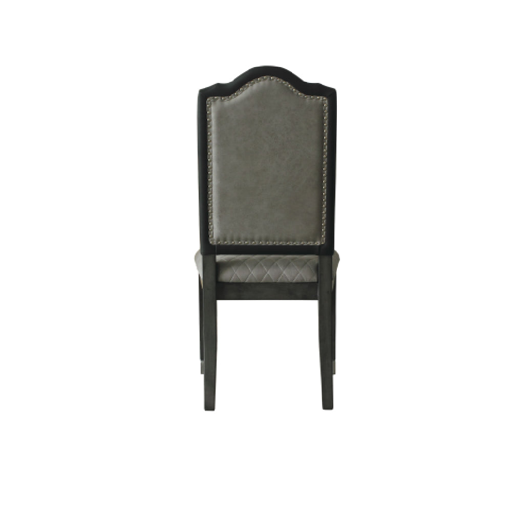 Nail-head Trim Accent Side Chair w/Upholstered Seat and Back Cushion, Two Tone Beige Fabric & Charcoal Finish BH68812