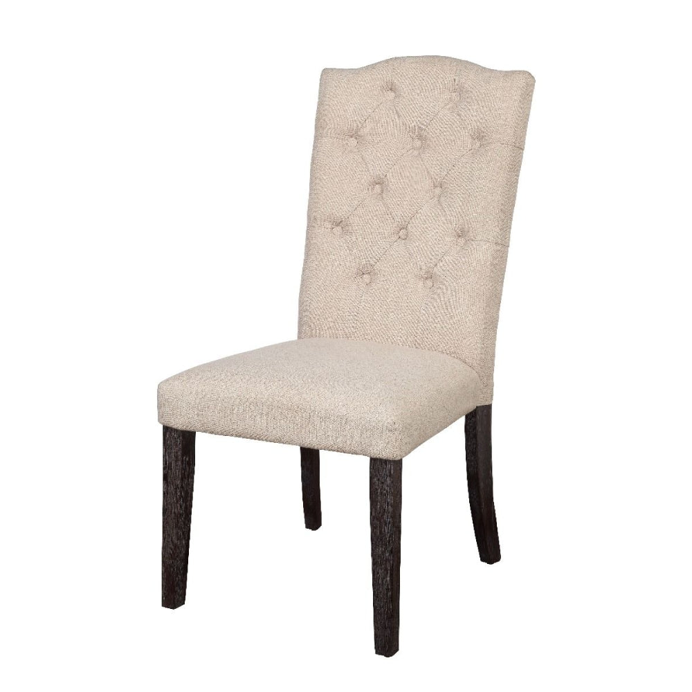 2 Counts - Gerardo Armless Side Chairs With Padded Back & Seat in Beige Linen & Weathered Espresso BH60822