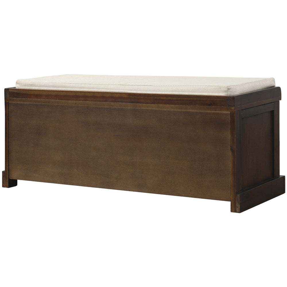 Dark Olive Green Rustic Storage Bench with 3 Removable Classic Fabric Basket + Removable Cushion