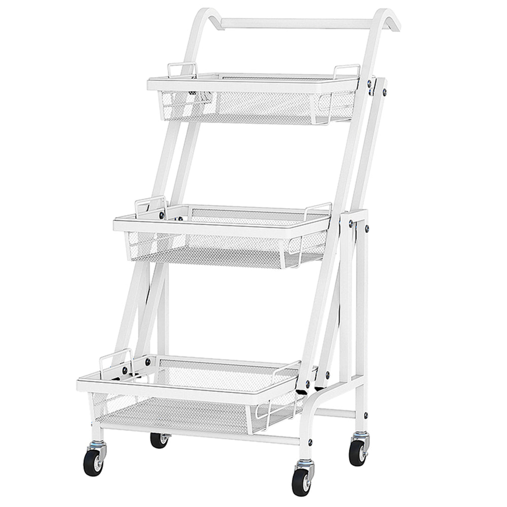 3-Tier Mesh Wire Rolling Cart Storage Rack with 4 Wheels White