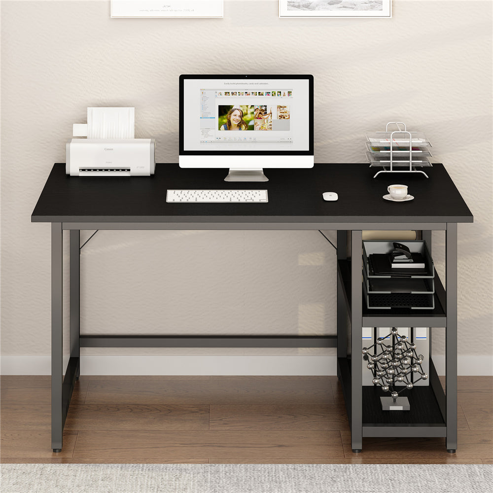 47" Computer Study Desk with Reversible 2 Tiers Storage Shelves Home Office Black