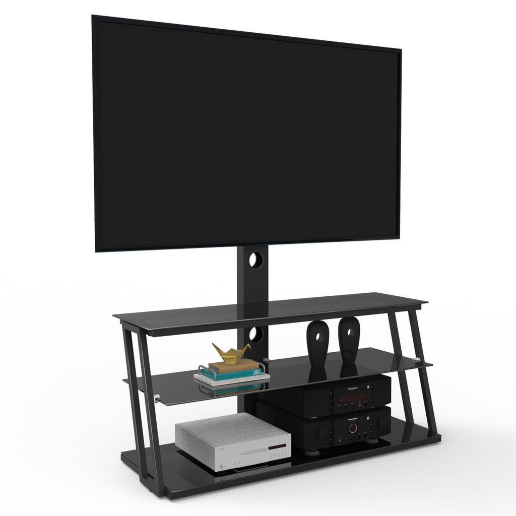 Black Multi-Function Angle And Height Adjustable Tempered Glass TV Stand Black BH24104953