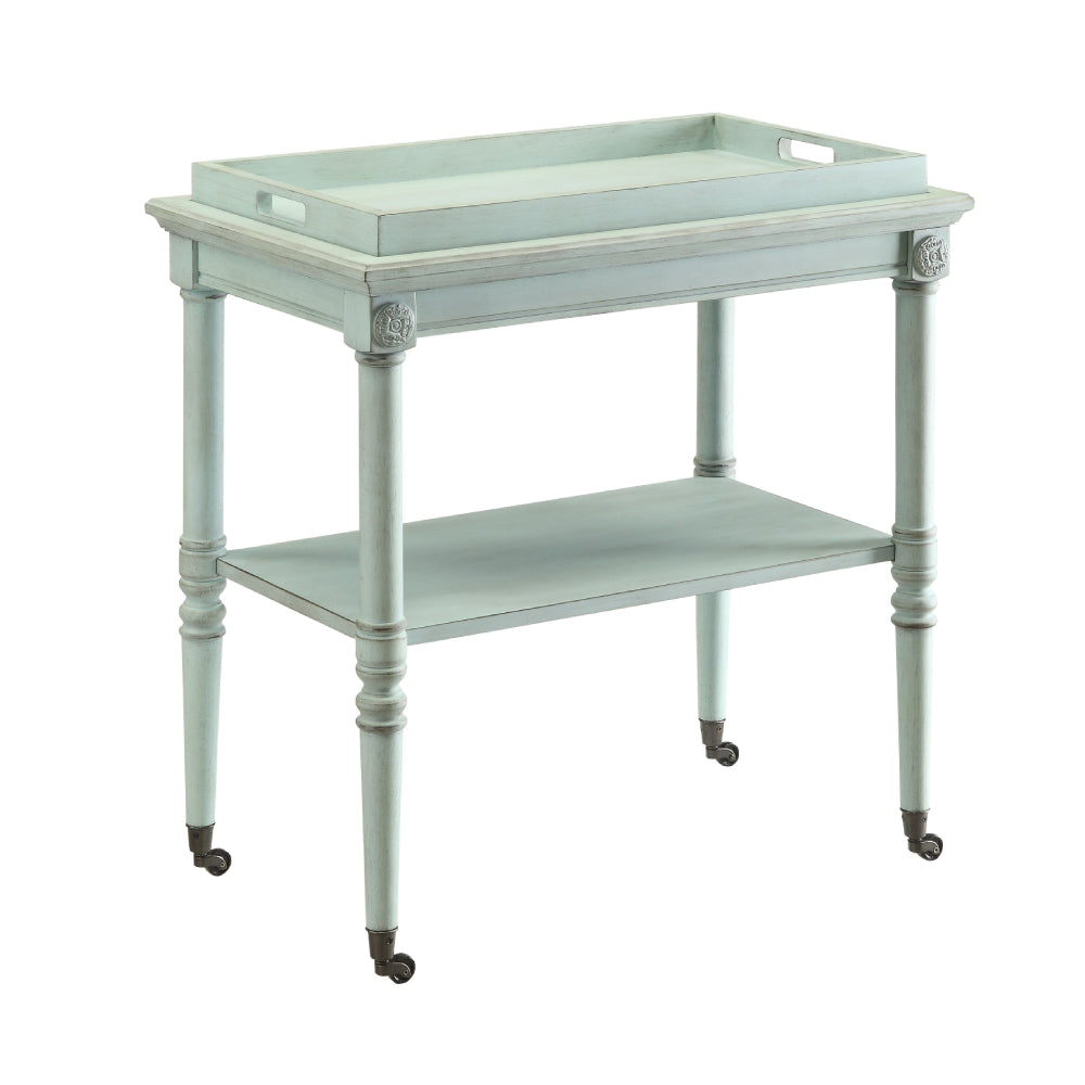 Frisco Removable Tray Table With 1 Open Compartment & Metal Caster Wheels Antique Green
