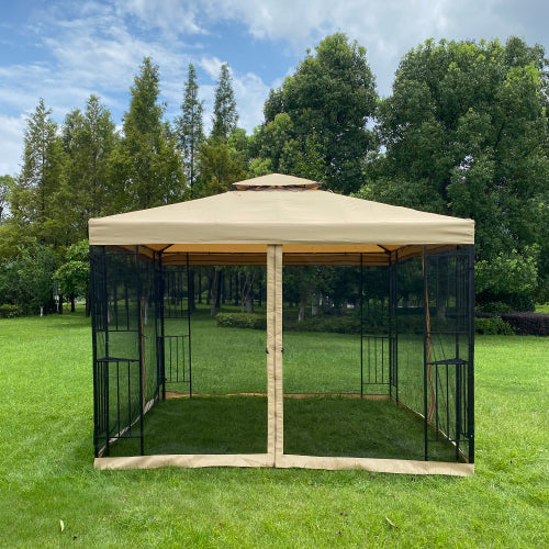 Wheat Outdoor Patio Gazebo Canopy Tent With Ventilated Double Roof And Mosquito Net, 10x10Ft