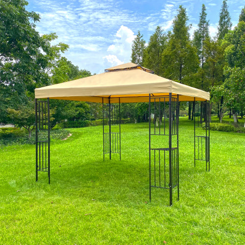 Olive Drab Outdoor Patio Gazebo Canopy Tent With Ventilated Double Roof And Mosquito Net, 10x10Ft