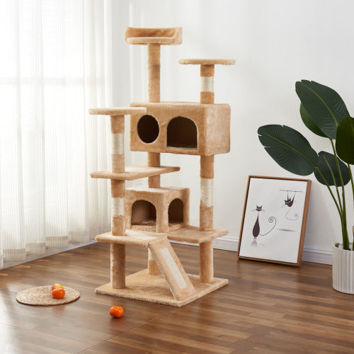 Light Gray 51" Multi-Level Cat Tree Tower with Scratching Posts Kittens Activity Tower