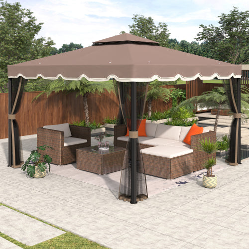 Dark Olive Green 9.8Ft. Wx8.8Ft. H Outdoor Steel Vented Dome Top Patio Gazebo with Netting for Backyard, Poolside and Deck