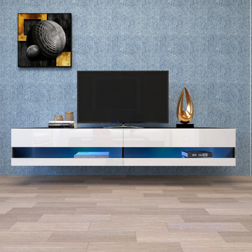 Dark Gray Wood Modern LED TV Stand, 74"