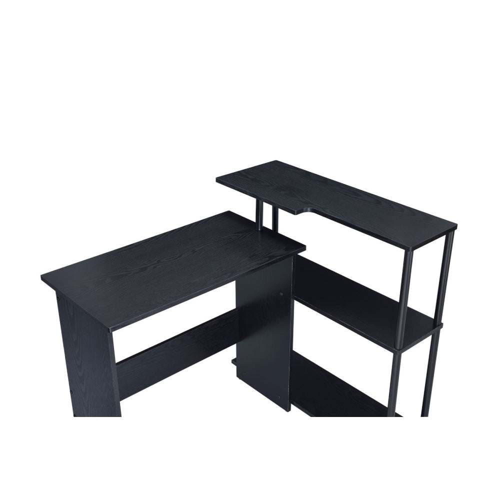 L-Shape Writing Desk w/3-Tier Side Shelf Black