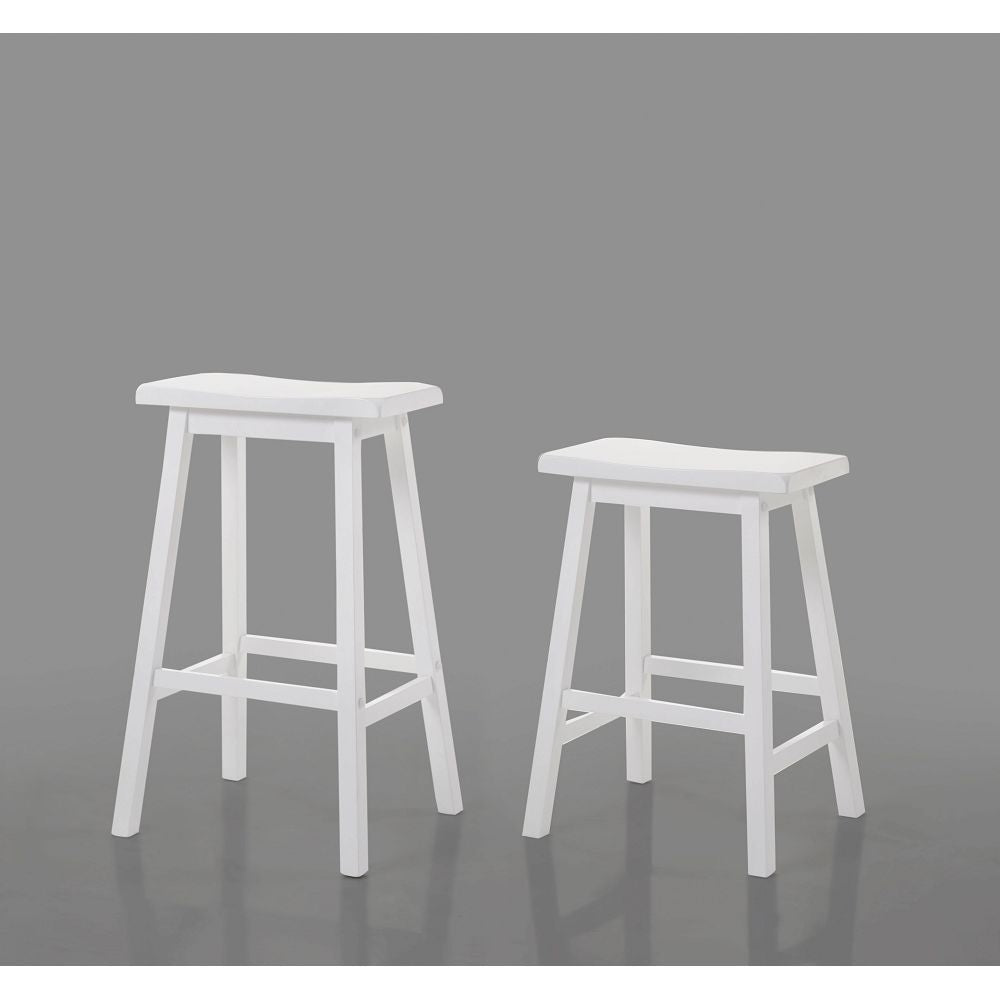29" Wooden Saddle Seat Backless Bar Stool w/Square Legs - Set Of 2 White 