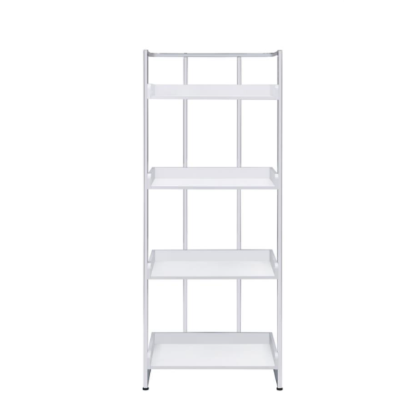 Lavender Coaster_803402 White High Gloss Wood/Chrome Metal Bookcase (4-Shelf)