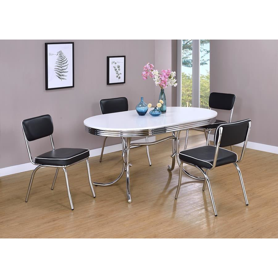 Dim Gray Coaster | 5pc Retro Oval Glossy White Dining Table And Open Back Cushion Dining Side Chairs