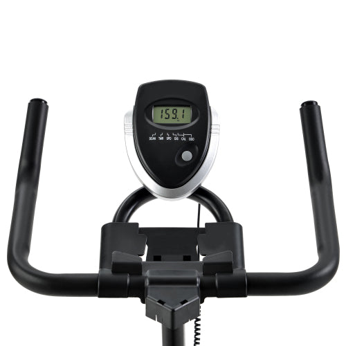 Black Indoor Cycling Bike Trainer with Comfortable Seat Cushion with LCD Monitor, Water Bottle Holder and Soft Saddle