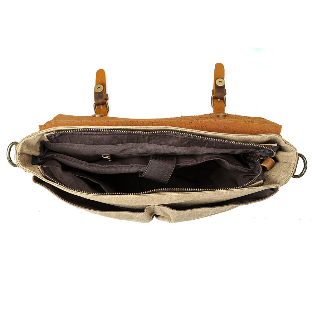 Black 14" Leather Canvas Laptop Satchel Briefcase/Messenger Bag for Men