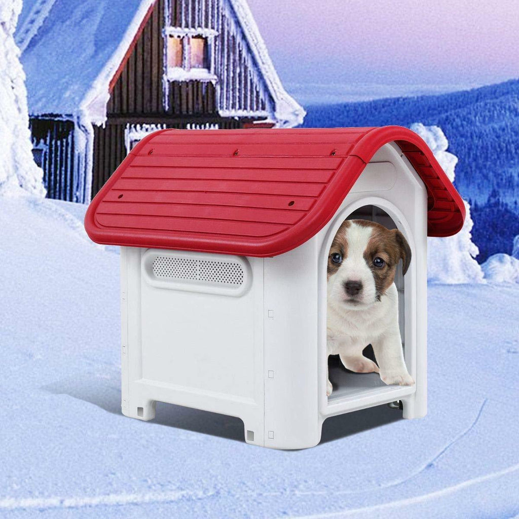 Maroon Waterproof Plastic Dog Cat Kennel Puppy House Indoor Outdoor Pet Up to 20LB