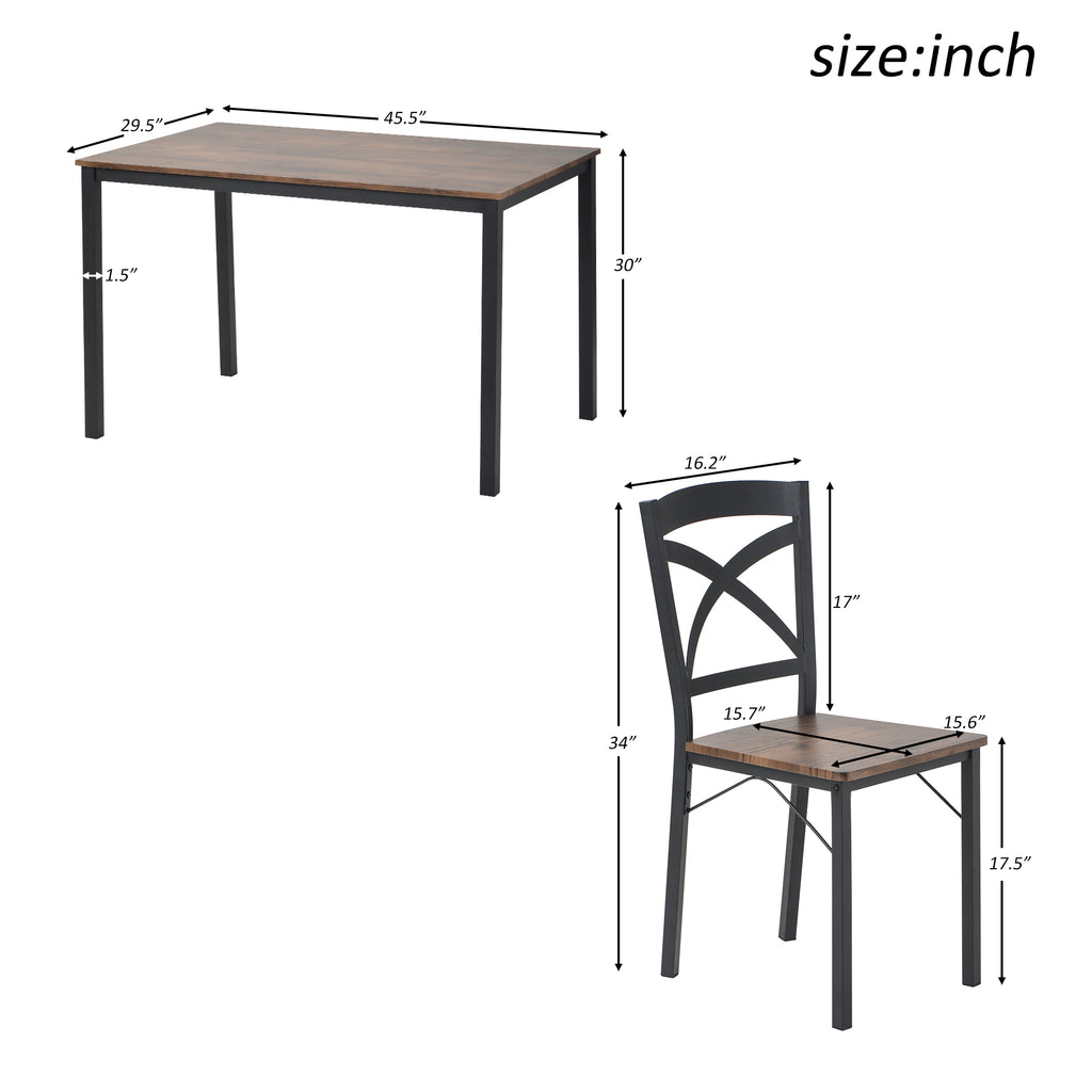 White Smoke 5 Counts - Industrial Wooden Dining Set with Metal Frame and 4 Ergonomic Chairs