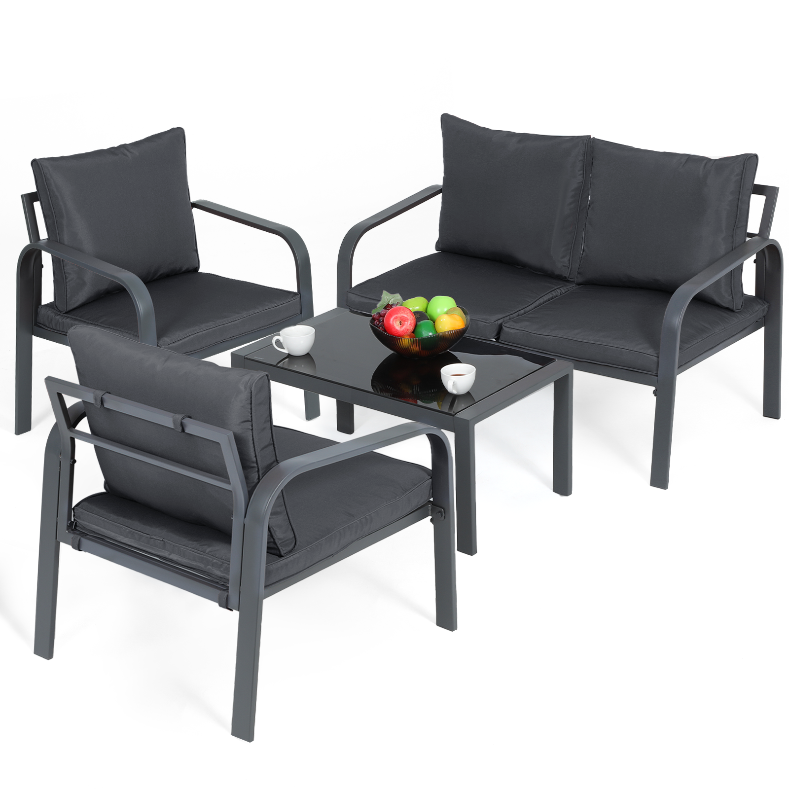 Patio Furniture Set - 2 Single Chair+1 Double Chair+1 Table - Teslin Cloth