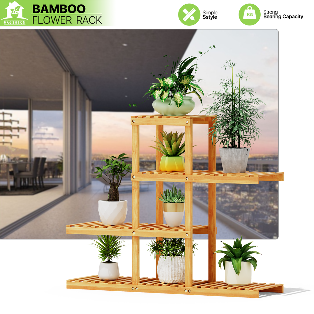 Heavy Duty Flower Planter Solid Multiple Tier Plant Stand Long Bamboo ...