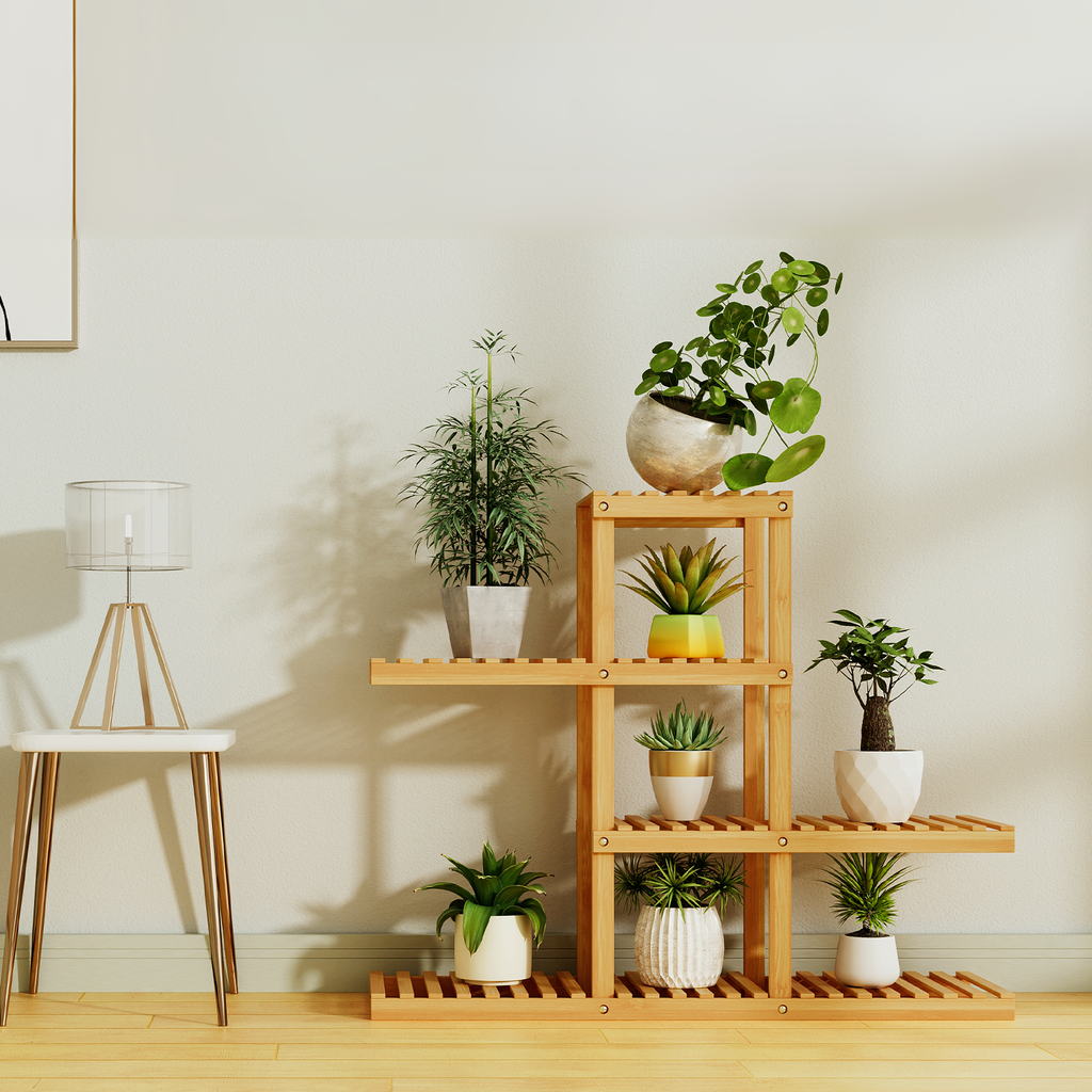 Heavy Duty Flower Planter Solid Multiple Tier Plant Stand Long Bamboo ...