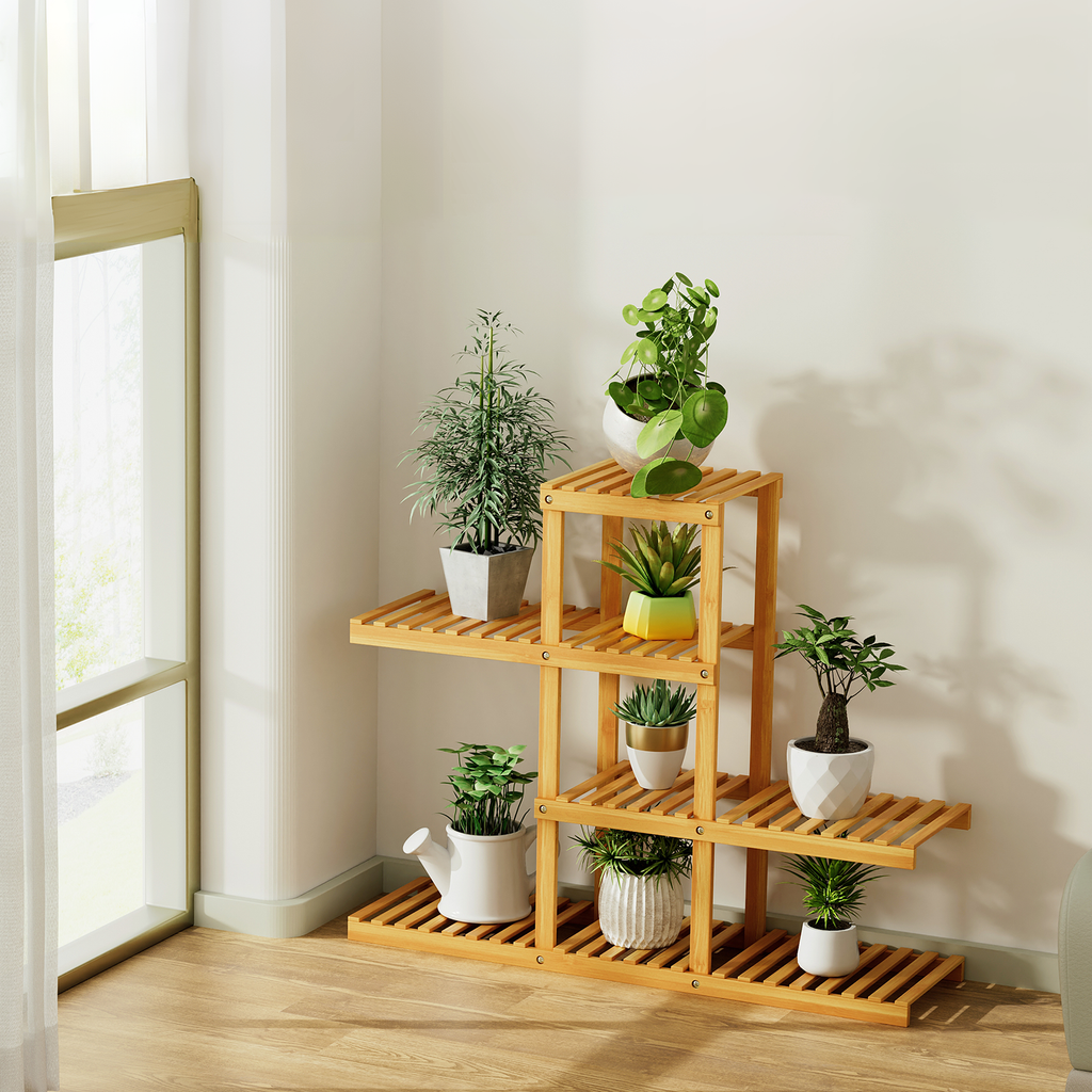 Heavy Duty Flower Planter Solid Multiple Tier Plant Stand Long Bamboo ...