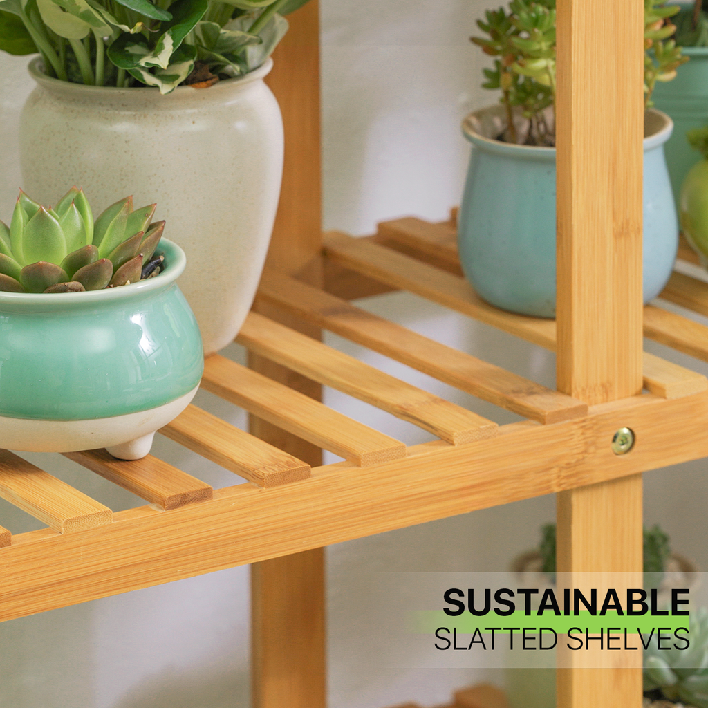 Heavy Duty Flower Planter Solid Multiple Tier Plant Stand Long Bamboo ...