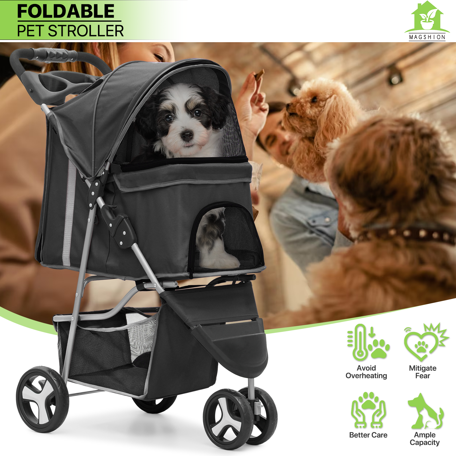 puppy dog stroller Foldable Pet Stroller Textiles Hub Color: Black
