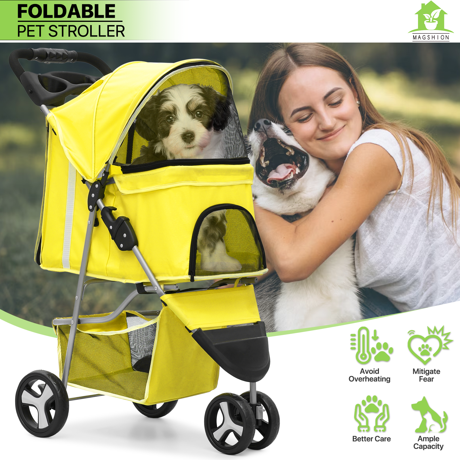 doggy stroller for small dogs Foldable Pet Stroller Textiles Hub Color: Yellow