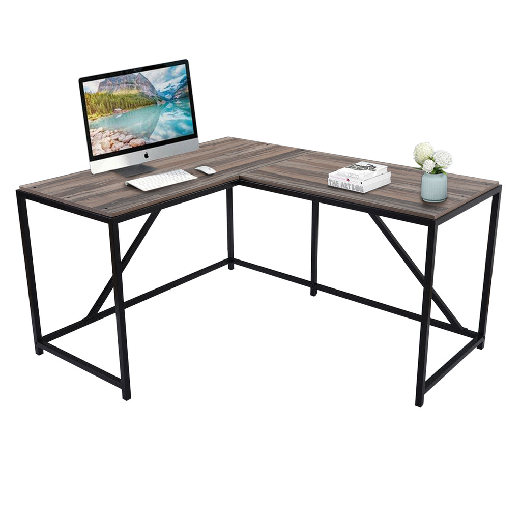 Dim Gray L-Shaped Computer Desk with Modern Style and MDF Board Walnut Home Office BH192849