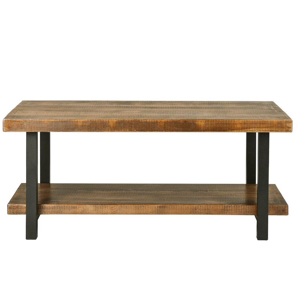 Rosy Brown Rectangle Rustic Natural Coffee Table with Storage Shelf for Living Room