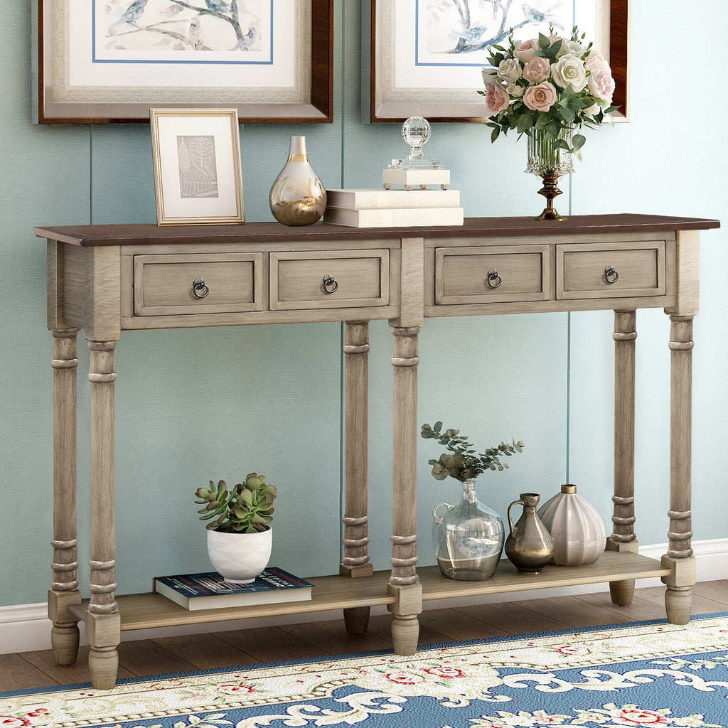 Dark Gray Console Table for Entryway with Drawers and Long Shelf Rectangular