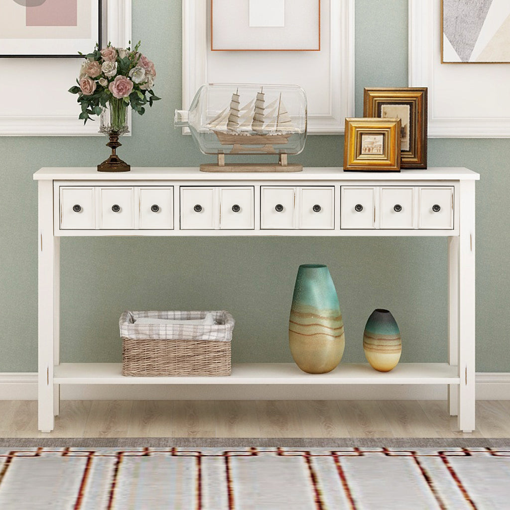 Dim Gray 60" Entryway Console Table with Two Different Size Drawers and Bottom Shelf BH191870