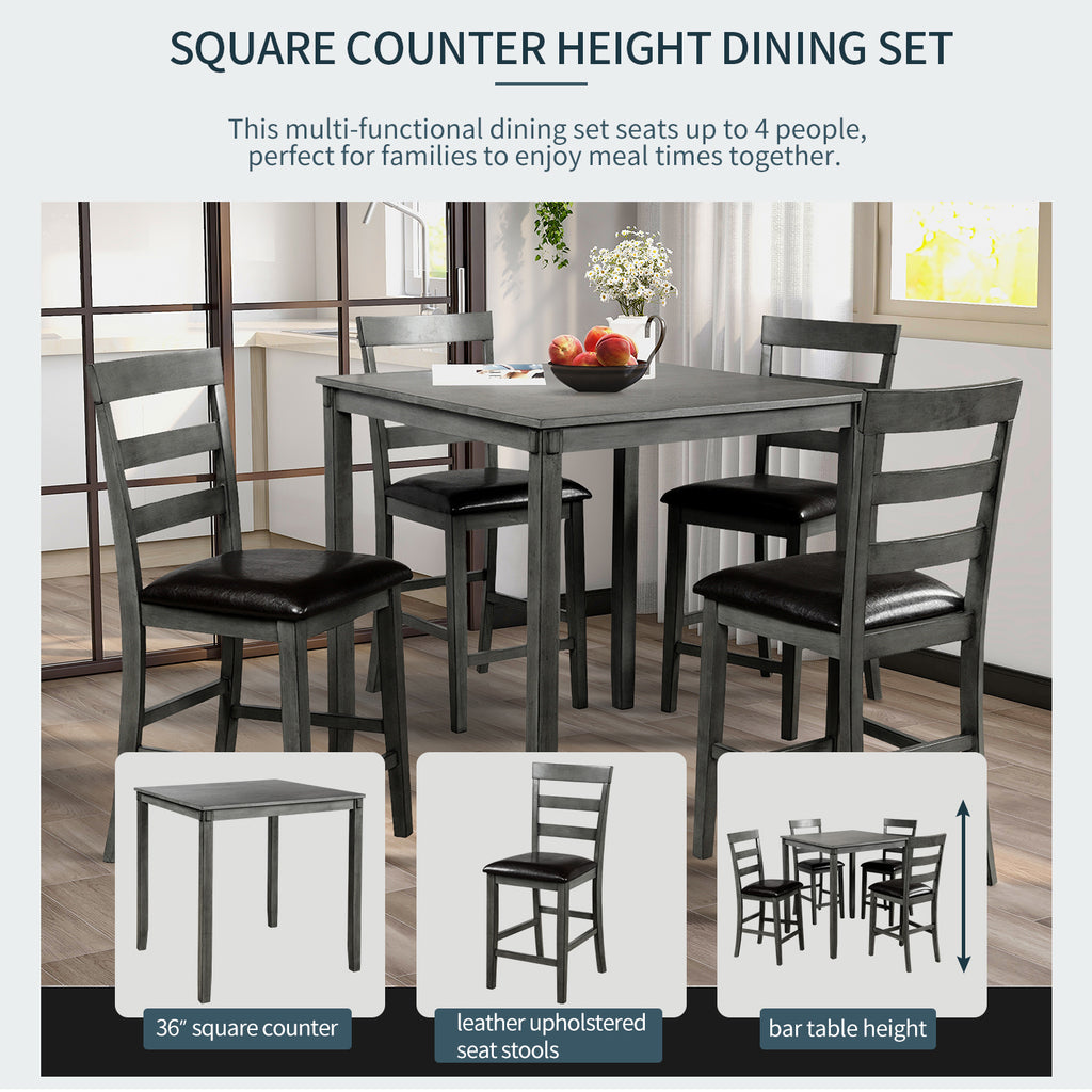Dark Olive Green 5 Counts - Square Counter Height Wooden Kitchen Dining Set With Table and 4 Chairs