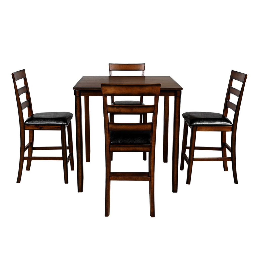 Saddle Brown 5 Counts - Square Counter Height Wooden Kitchen Dining Set With Table and 4 Chairs