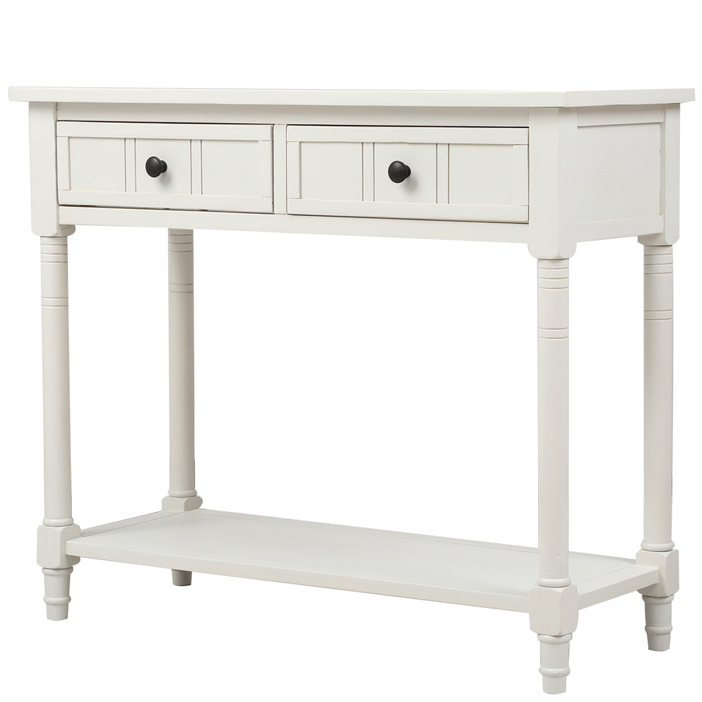 Beige Console Table Traditional Design with Two Drawers and Bottom Shelf Acacia Mangium