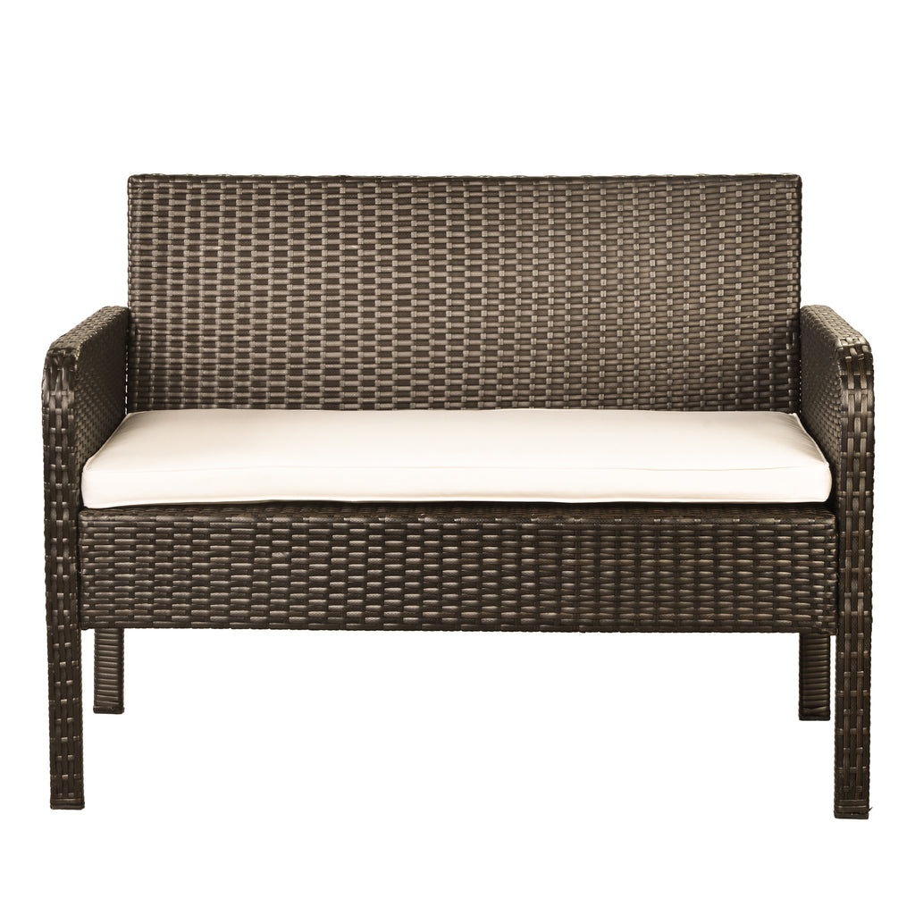 4 Counts - Rattan Sofa Seating Group with Cushions, Outdoor Rattan sofa Beige - Loveseat