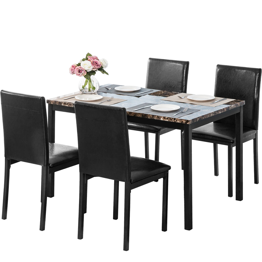 5 Counts - Dining Set Kitchen Table Set Dining Table and 4 Leather Chairs