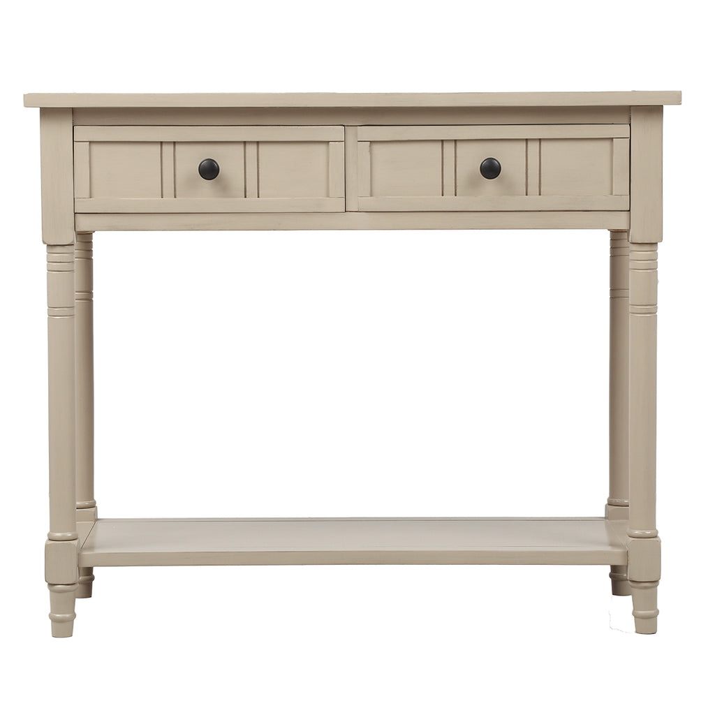 Tan Console Table Traditional Design with Two Drawers and Bottom Shelf Acacia Mangium