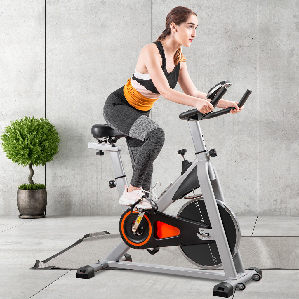 Dark Slate Gray Indoor Cycling Bike Stationary, Belt Driven Smooth Exercise Bike with Oversize Soft Saddle and LCD Monitor BH192377