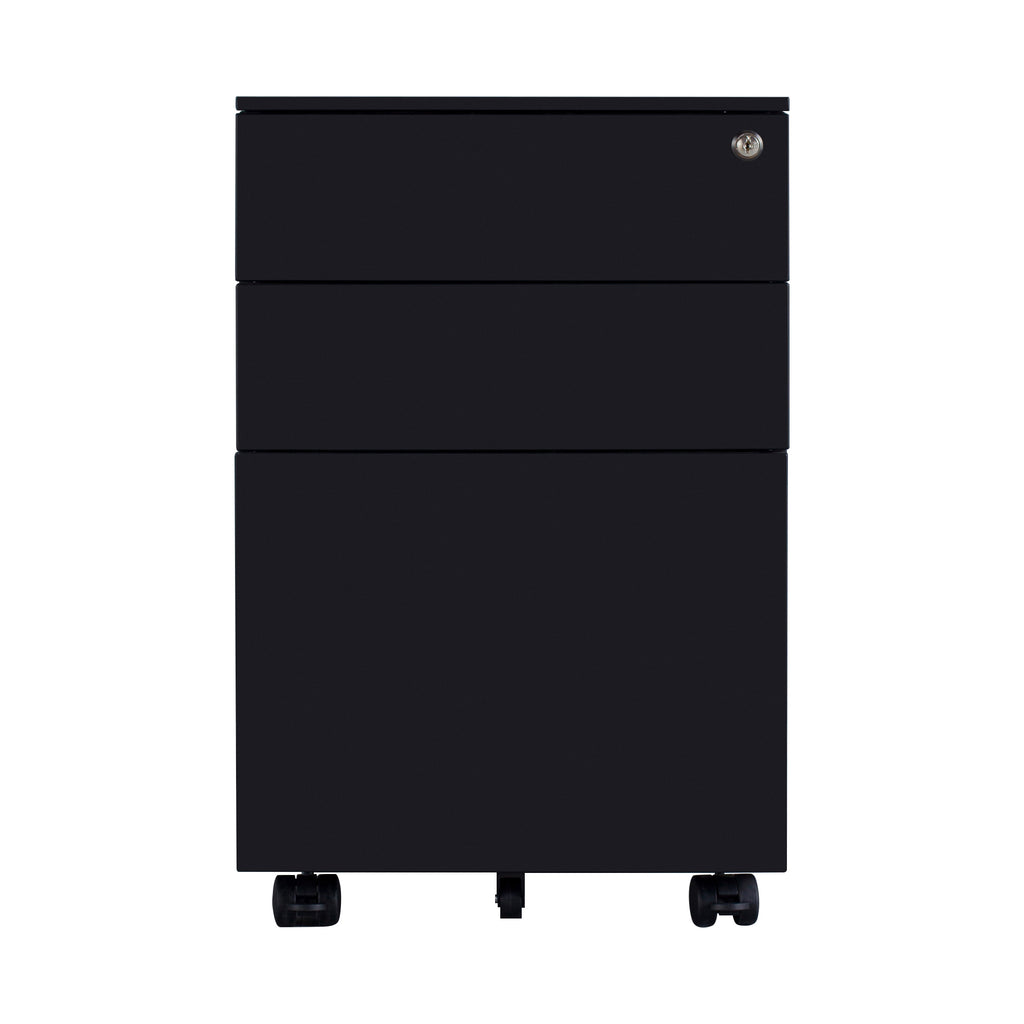 Black Movable 3 Drawers Metal File Cabinet Lockable Pedestal Files