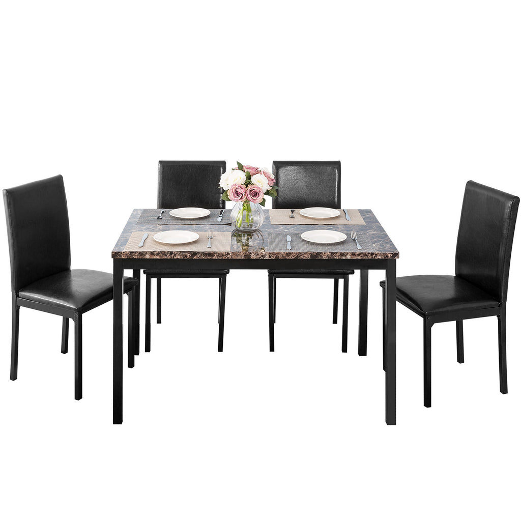 5 Counts - Dining Set Kitchen Table Set Dining Table and 4 Leather Chairs