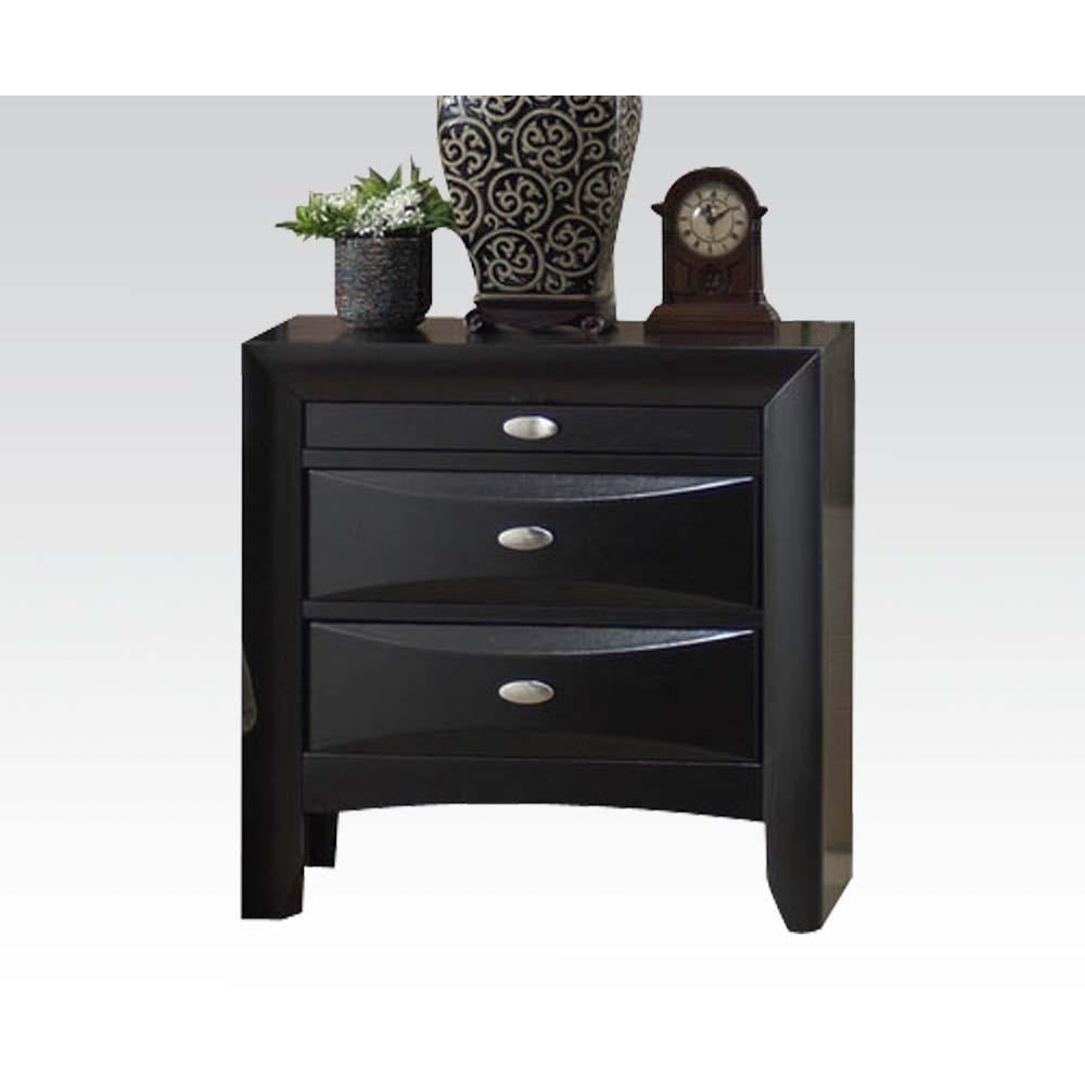 Black Ireland Wooden End Table With Two Drawers & A Tray