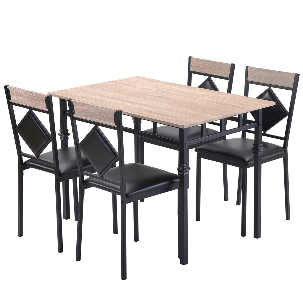 Wheat 5 Counts - Dining Table Set Wood Kitchen Table and 4 Leather Dining Chair ST000021