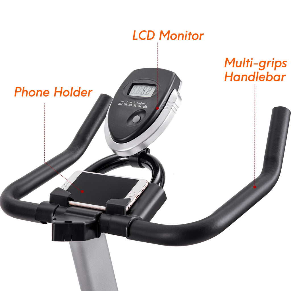 Dim Gray Indoor Cycling Bike Stationary, Belt Driven Smooth Exercise Bike with Oversize Soft Saddle and LCD Monitor BH192377